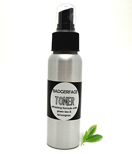 Badgerface Refreshing Green Tea Toner with Witch Hazel  Tea Tree Oil and Lemongrass for Oily Skin  Alcohol Free 2 7 ounce Spray Bottle