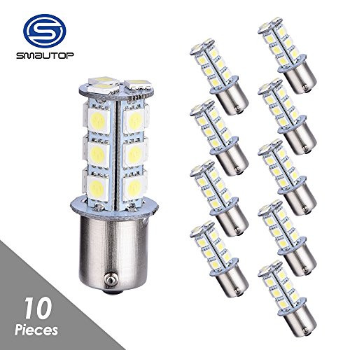 Smautop 1156 LED Light Bulbs 18SMD BA15S 7506 1003 1141 RV Camper Bulbs Turn Signal Backup Reverse LED Light Bulbs White 6000K Pack of 10-1 Years Warranty