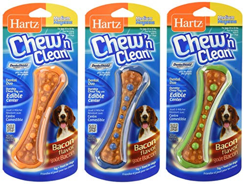 Hartz Chew N  Clean Assorted Colors Dental Duo Toy and Edible Dog Chew  Medium Small  Set of 3