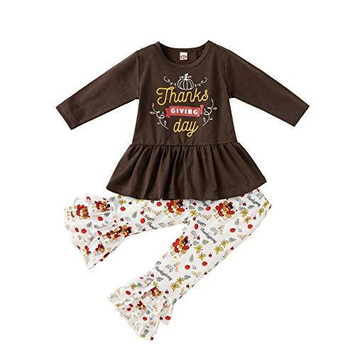 Toddler Baby Girl Thanksgiving Outfit Long Sleeve Ruffle Shirt Top Dress Turkey Pants 2PCS Clothing Set  Thanksgiving Day 2 3T Toddler Baby Girl Thanksgiving Outfit Long Sleeve Ruffle Shirt Top Dress Turkey Pants 2PCS Clothing Set  Thanksgiving Day 2 3T