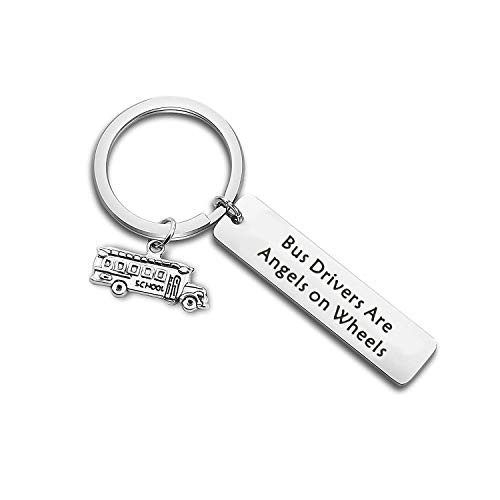 POTIY Bus Drivers Keychain School Bus Drivers Funny Key Chain Birthday Gift Bus Drivers are Angels on Wheels Bus Charm Key Ring  Bus Driver Keychain