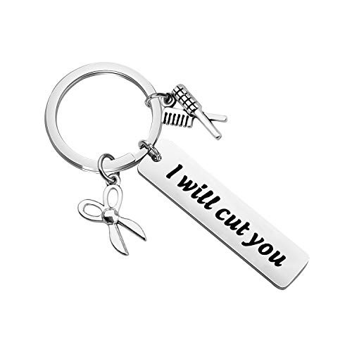 HOLLP Expandable Hairdresser Bracelet Hair Stylist Gift I Will Cut You Hairdresser Jewelry Scissor Bangle Bracelets with Comb Hair Drier Charm Graduation Gift Keychain