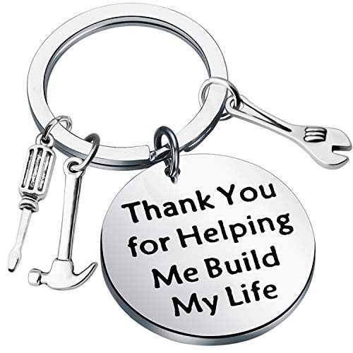 FEELMEM Hammer Mechanic Gift Keychain for Dad Gift Thank You for Helping Me Build My Life Mechanical Engineer Father Gift Fathers Day Keychain Gifts from Daughter Son  Silver