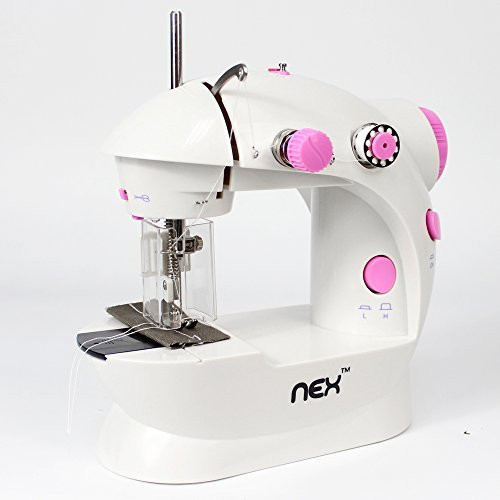 NEX Sewing Machine Mini Size Double Thread Double Speed with Foot Pedal Light Safety Cover for Kids