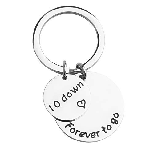 QIIER 10 Down and Forever To Go Keychain 10 Years Anniversary Key Chain 10th Wedding Anniversary Gift for Him or Her silver QIIER 10 Down and Forever To Go Keychain 10 Years Anniversary Key Chain 10th Wedding Anniversary Gift for Him or Her silver