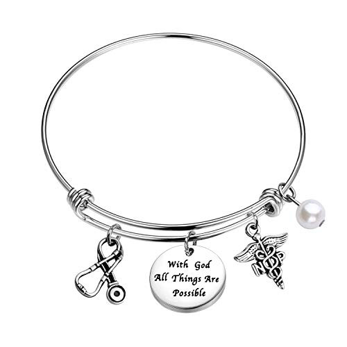 BEKECH Nurse Practitioner Gift NP Graduation Gift with God All Things are Possible Keychain with Stethoscope NP Nursing Charm Nurse Jewelry Nursing Appreciation Gift  Bracelet BEKECH Nurse Practitioner Gift NP Graduation Gift with God All Things are Possible Keychain with Stethoscope NP Nursing Charm Nurse Jewelry Nursing Appreciation Gift  Bracelet