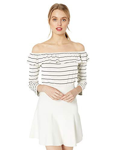 BB Dakota Junior s Hello Striped Off The Shoulder top  Ivory  Extra Small