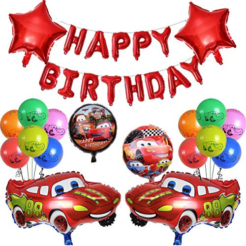 19PCS Lightning McQueen Birthday Balloons Bouquet Cars Foil Balloons Party Supplies Decoration for Kids Birthday Party
