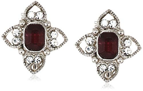 1928 Jewelry Women s Silver Tone Purple Rectangle Crystal Floral Clip Earrings  Purple  One Size  purple