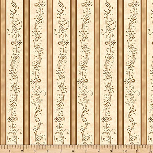 QT Quilt Fabrics Amazing Grace Decorative Scroll Stripe Tan