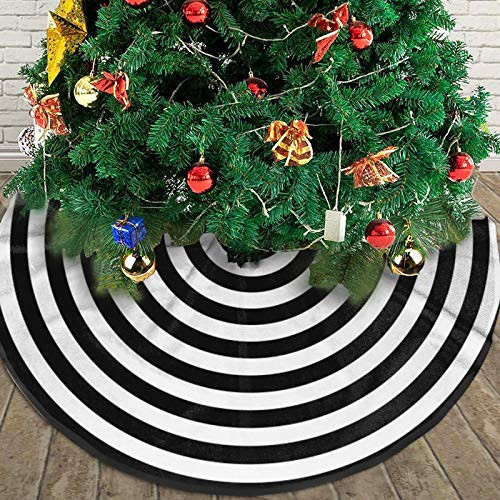 AHOOCUSTOM Merry Christmas Tree Skirt Black White Funny Rustic Annual Rings  for Xmas Holiday Party Supplies Large Tree Mat Decor  Halloween Ornaments 30 Inch for a Mini Tree Top Table Decorations