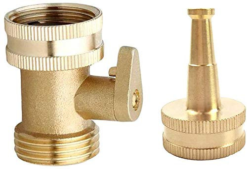 Heavy Duty Brass Jet Sweeper Sprayer Nozzle with Garden Hose Shut Off Valve Connectors