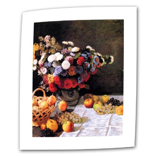 Art Wall Flowers and Fruit by Claude Monet 14 by 18-Inch Flat/Rolled Canvas with 2-Inch Accent Border