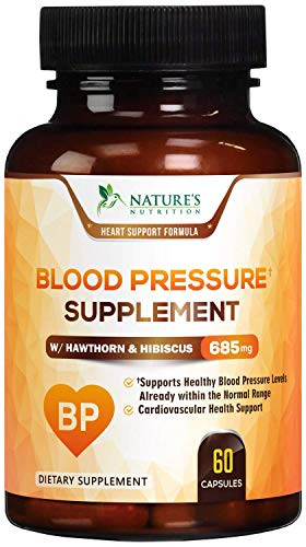 Blood Pressure Support Supplement Extra Strength Heart Support 685mg   Heart Health Vitamins   Made in USA   Best Natural Support with Garlic  Hawthorn   Hibiscus   60 Capsules