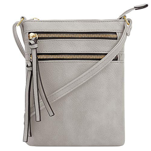 DELUXITY   Crossbody Purse Bag   Functional Multi Pocket Double Zipper Purse   Adjustable Strap   Medium Size Purse   Cement