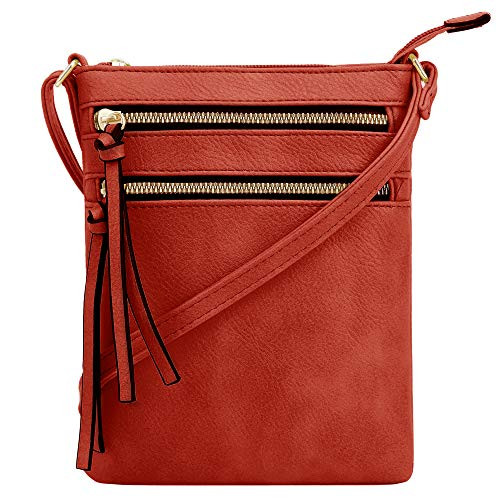 DELUXITY   Crossbody Purse Bag   Functional Multi Pocket Double Zipper Purse   Adjustable Strap   Medium Size Purse   Red