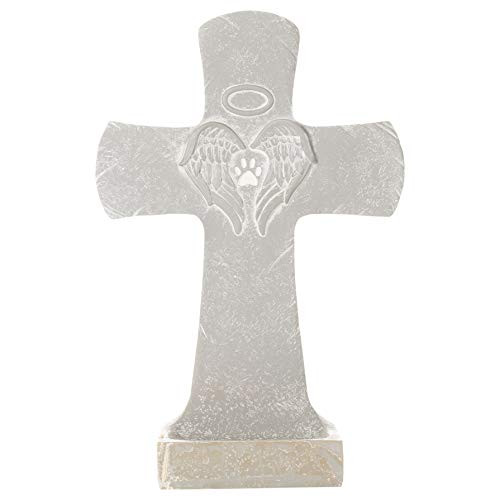 Pet Memorial Cross Pewter Grey 11 x 7 Resin Stone Collectible Figurine