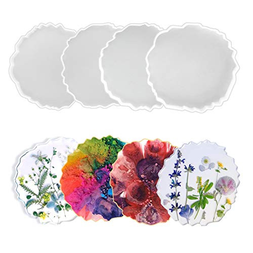 Resin Coaster Molds 4PCS Agate Geode Resin Molds Coaster Epoxy Molds Glossy Silicone Resin Molds for Making Coaster Cups Mats Home Decoration