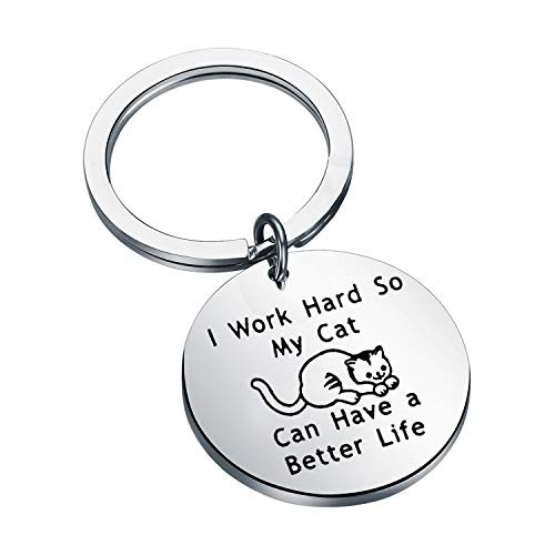 LQRI Cat Lover Gifts Funny Cat Memes Keychain I Work Hard So My Cat Can Have A Better Life Gift for Cat Mom Cat Owner Crazy Cat Lady  sliver