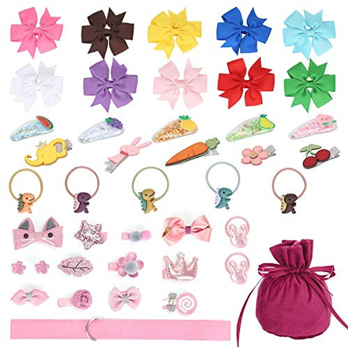 42PCS Hair Clips for Baby Girls Hair Accessories Set for Toddlers Kids Hair Bows Barrettes Hair Elastics Ties with Velvet Gift Bag 42PCS Hair Clips for Baby Girls Hair Accessories Set for Toddlers Kids Hair Bows Barrettes Hair Elastics Ties with Velvet Gift Bag