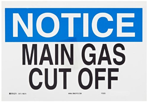 Brady 88216 Self Sticking Polyester Machine   Operational Sign  10  X 14   Legend  Main Gas Cut Off