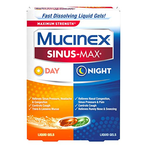 Mucinex Sinus Max Max Strength Day   Night Liquid Gels  24ct  Relieves Sinus Pressure and Congestion  Headaches  Pain  Runny Nose  Sneezing  Thins and Loosens Mucus  Controls Cough