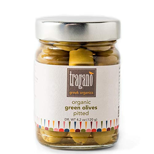Tragano Greek Organics Pitted Green Olives  USDA Organic  Small Batch  Halkidiki PDO  8 Ounces