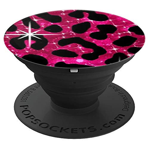 Cute Red Leopard Print Pattern Fashion Design on Black PopSockets Grip and Stand for Phones and Tablets