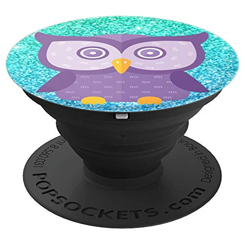 Cute Purple Owl Design On Teal Blue Background PopSockets Grip and Stand for Phones and Tablets