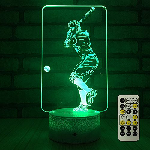 FlyonSea Baseball lamp,Bedside Lamp 7 Colors Change + Remote Control with Timer Kids Night Light optical illusion Lamps for Kids Lamp As a Gift Ideas for Boys or Kids