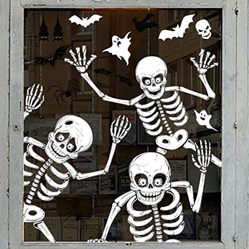 Listenman 125PCS Halloween Window Clings Halloween Window Stickers Decals  Skeleton Ghosts Bats Spider Stickers for Window Glass Walls Halloween Haunted House Party Supplies Halloween Decorations
