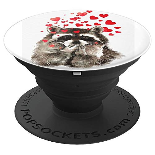 Cute Raccoon Hearts Animal Design Funny Coon Gift on White PopSockets Grip and Stand for Phones and Tablets