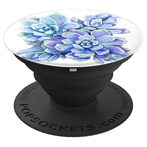 Cute Purple Succulent Plant Watercolor Design on White PopSockets Grip and Stand for Phones and Tablets