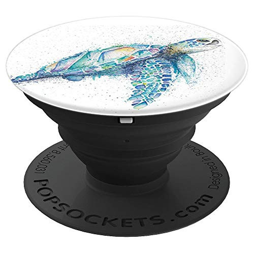 Cute Sea Turtle Watercolor Pattern Design on White PopSockets Grip and Stand for Phones and Tablets