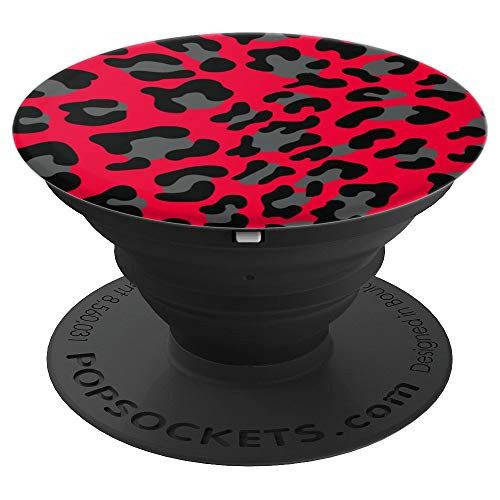 Cute Black Leopard Print Pattern Design For Women On Red PopSockets Grip and Stand for Phones and Tablets