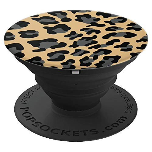 Cute Black Leopard Print Pattern Design For Women On Tan PopSockets Grip and Stand for Phones and Tablets