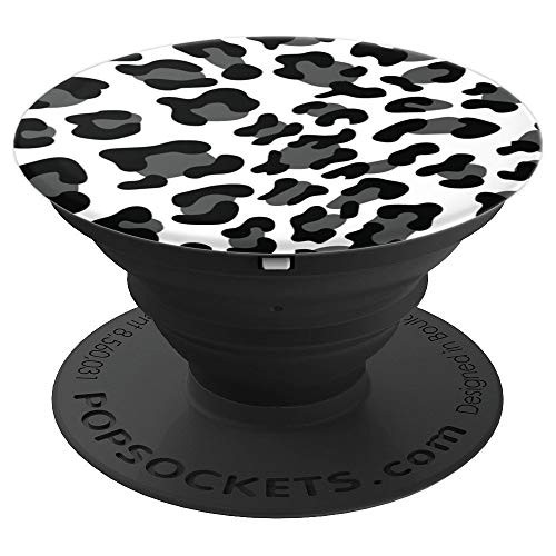 Cute Black Leopard Print Pattern Design For Women On White PopSockets Grip and Stand for Phones and Tablets