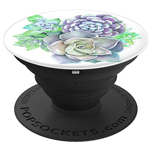 Cute Simple Colorful Succulent Plant Watercolor Design White PopSockets Grip and Stand for Phones and Tablets