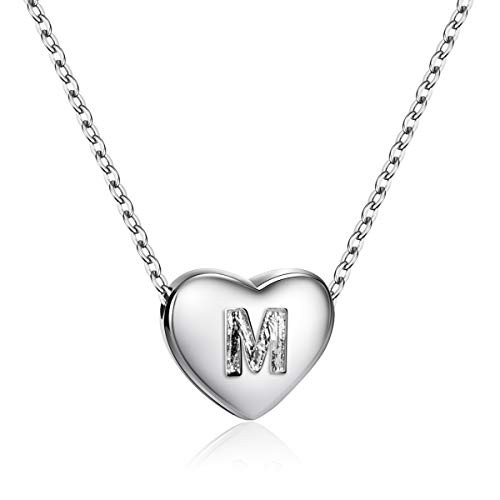 Dainty Heart Initial Necklace S925 Sterling Silver Letters M Alphabet Pendant Necklace Birthday Gift for Niece