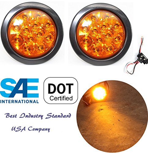 (2) Sparkling 4" Amber Round Turn Tail Parking Signal LED Light for Truck Trailer RV w Plug Grommet