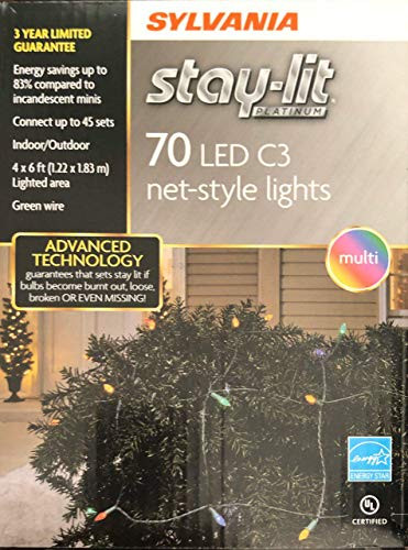 SYLVANIA Stay lit Platinum Indoor Outdoor Christmas Light  70 LED C3 NET Style Lights Multi