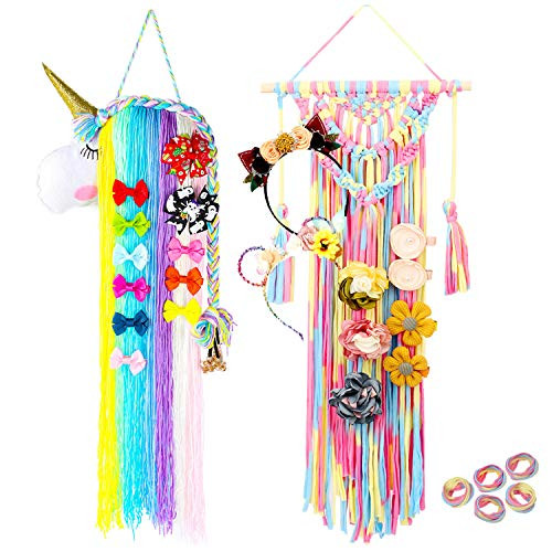 Unicorn Hair Bow Holder Organizer for Girls Hair Clips Headband Storage Organizer Hanger Home Decor for Girls Room Set 2pcs