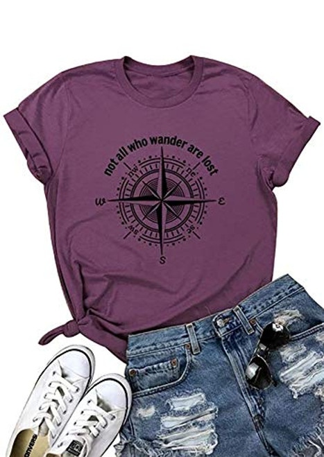 Not All Who Wander are Lost Women Hiking T Shirt Compass Graphic Camping Tee Short Sleeve Cotton Casual Tops XL Purple Not All Who Wander are Lost Women Hiking T Shirt Compass Graphic Camping Tee Short Sleeve Cotton Casual Tops XL Purple