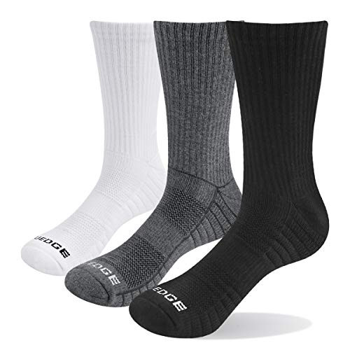 YUEDGE 3 Pairs Cotton Cushion Crew Socks Workout Training Walking Hiking Socks Athletic Sports Socks  XL