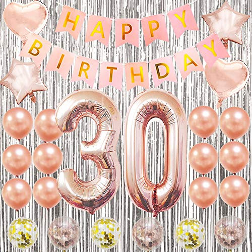 Happy 30th Birthday Decorations Women Rose Gold 30th Birthday Party Supplies 30th Number Balloons