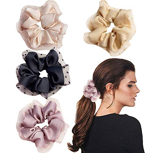 Hair Scrunchies Gauze Hair Ties Elastics Scrunchie for Women Girls Elastic Hair Bands Ropes Scrunchy Ponytail Holder Hair Accessories 4 Pcs
