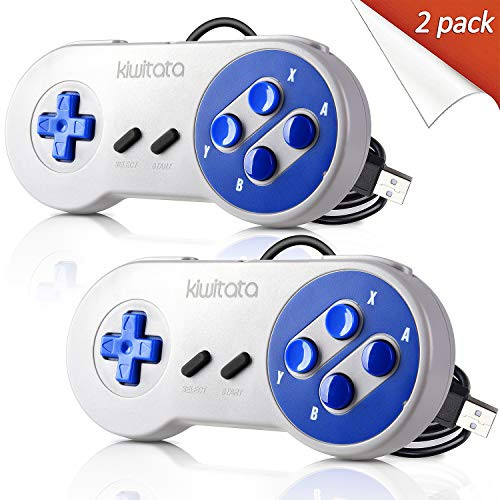 2 Pack Retro SNES Game USB Controller  kiwitatá Classic Wired USB Super PC Gaming Controller Joystick for Windows PC Mac Raspberry Pi New Version
