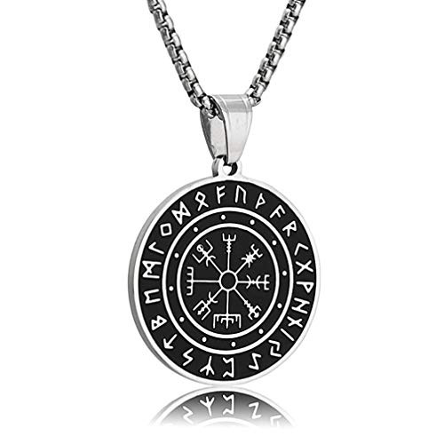 MVKJ Viking Necklace 316L Stainless Steel Norse Runes Vegvisir Pendant Celtic Pagan Compass Amulet Necklace Jewelry for Men Women MVKJ Viking Necklace 316L Stainless Steel Norse Runes Vegvisir Pendant Celtic Pagan Compass Amulet Necklace Jewelry for Men Women