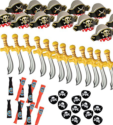 Pirate Party Set  Pirate Birthday Party  Pirate Supplies - 12 Pirate Hats, Patches, Swords, Telescopes  By Funny Party Hats
