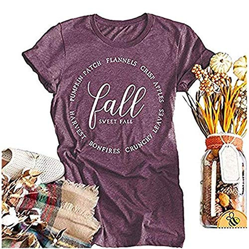 Beopjesk Womens Fall Halloween T Shirt Funny Graphic Tees Short Sleeve Pumpkin Printed Shirts Blouse Tops Purple